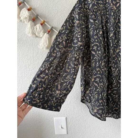 H&M 100% Cotton Floral Poplin Button Front Oversized Top Fairy Coquette Boho L - Picture 4 of 9